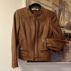 EUC Vintage NAF NAF Tan Lambskin Leather Jacket Size 2